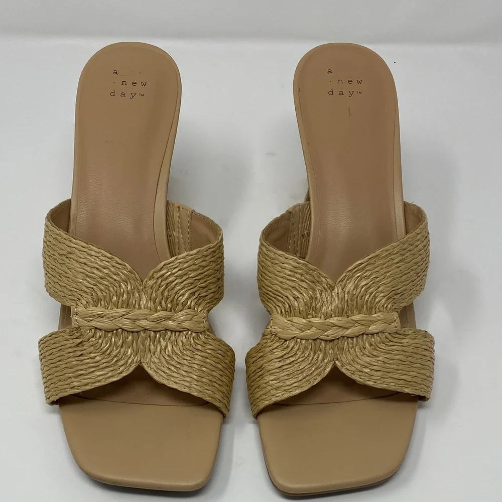 A New Day Tia Beige Woven Heeled Mules